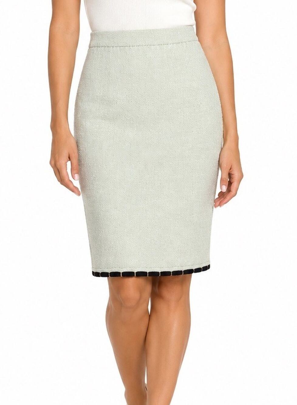 St John Collection Santana Knit Skirt Pencil Straight Mint Green Wool Blend 12 L